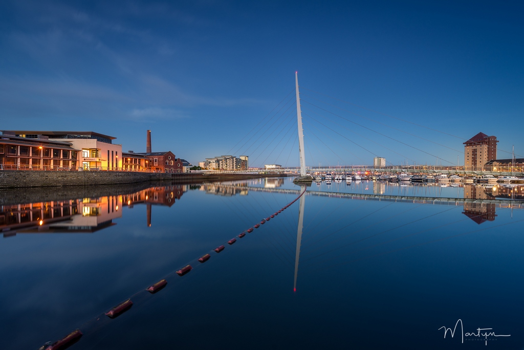 marina in Swansea in Wales at blue hour